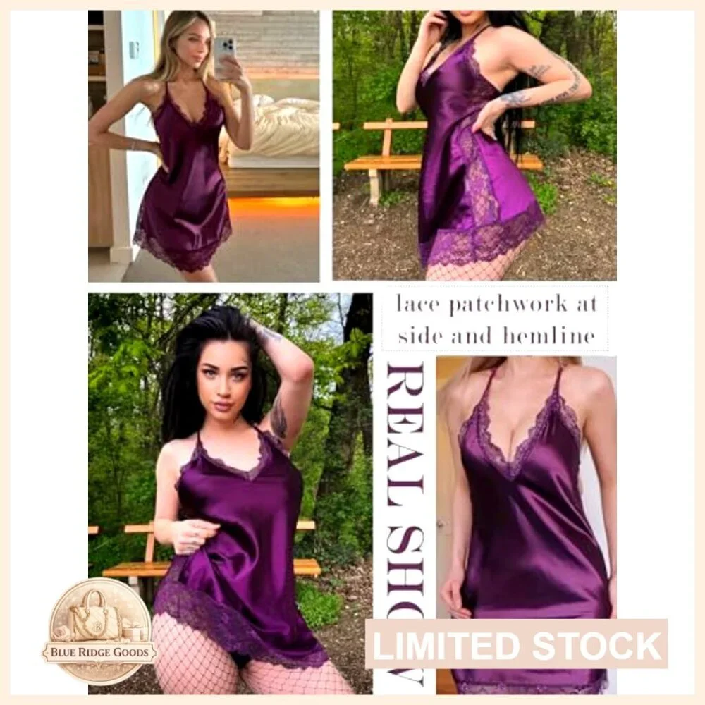 Satin Lace Chemise Nightgown Elegant Minimal Chic Sleepwear Adjustable Straps